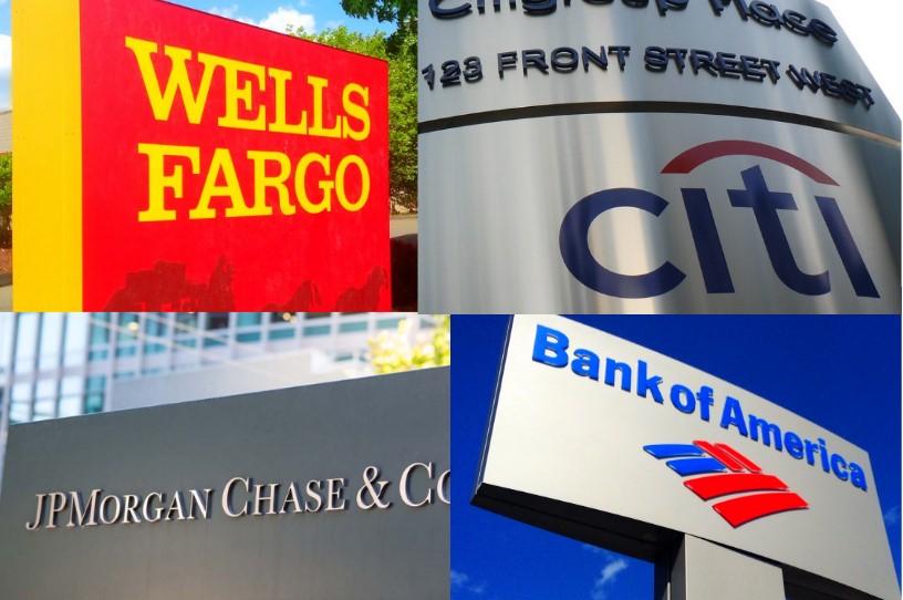 Bank signs: Wells Fargo, Citi, Chase, Bank of America